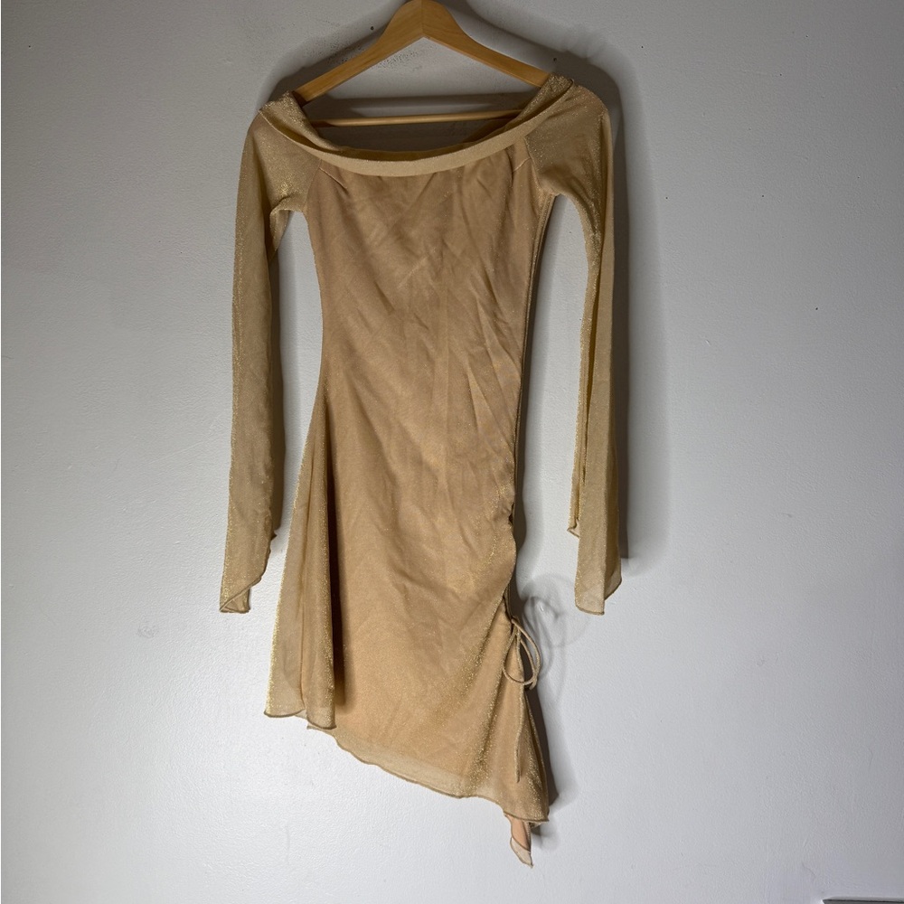 NWT Princess Polly Villar Off The Shoulder Mini Dress Gold Size 2